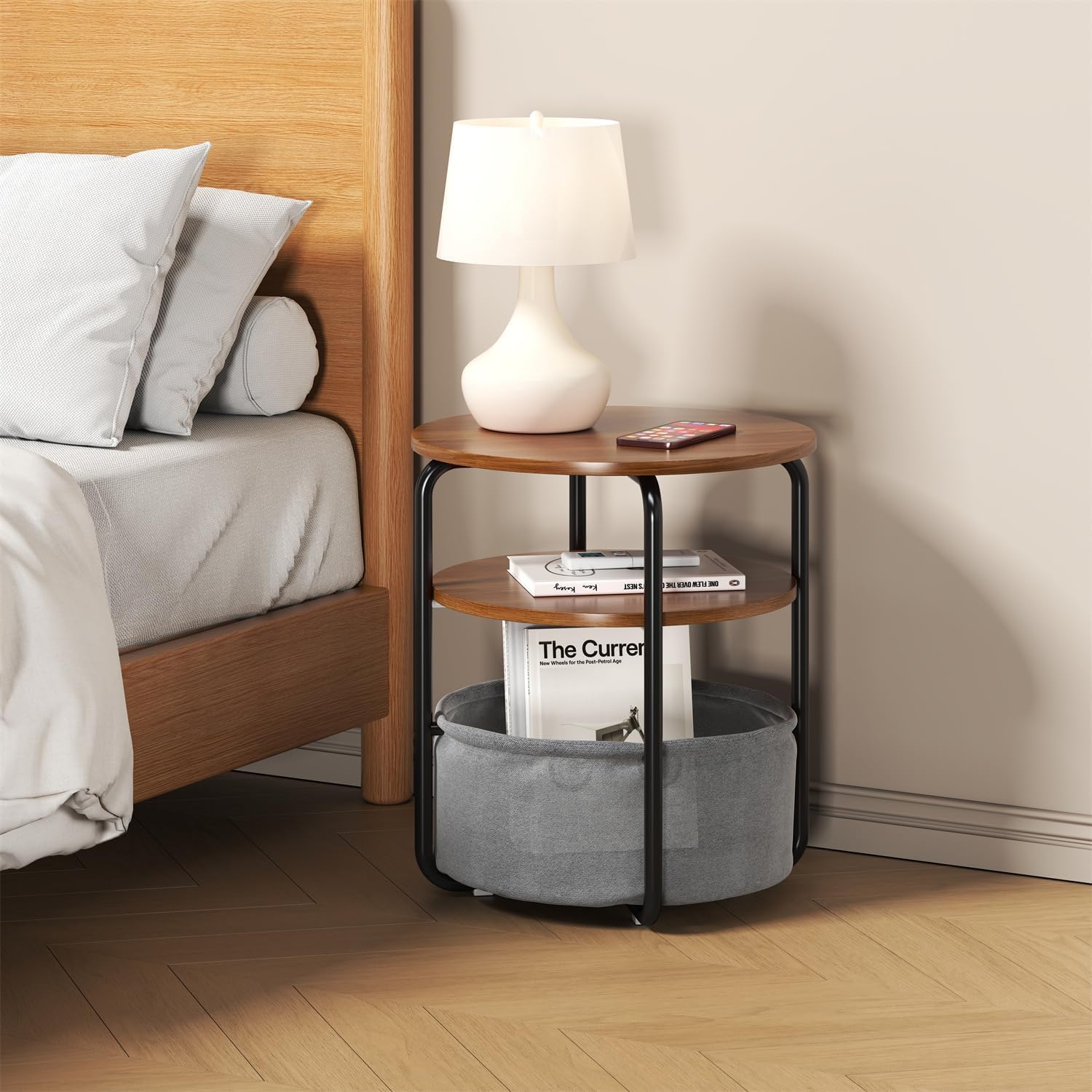 Luxury Bags Tier - 3-laags kleine ronde bijzettafel met opbergzak,