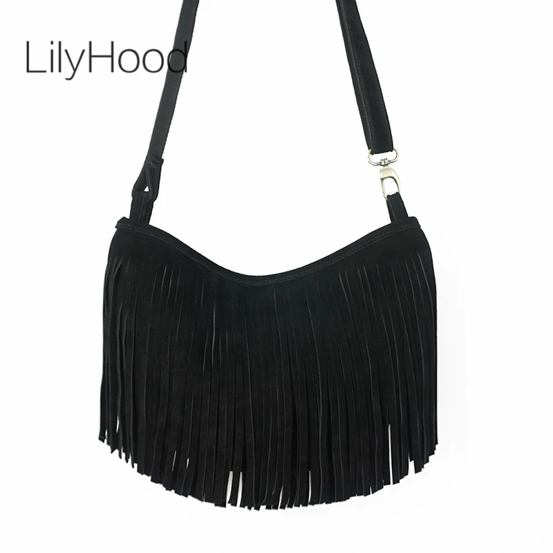 Half Moon Bag Suede - Vrouwen Echt Leer Suede Omzoomd Schoudertas