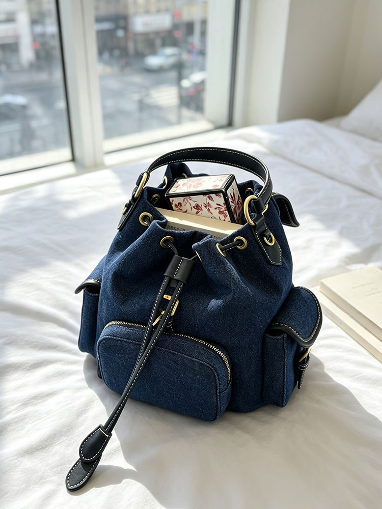Luxury Bags Denim - Denimblauwe damesrugzak 2026 Nieuwe luxe handtas