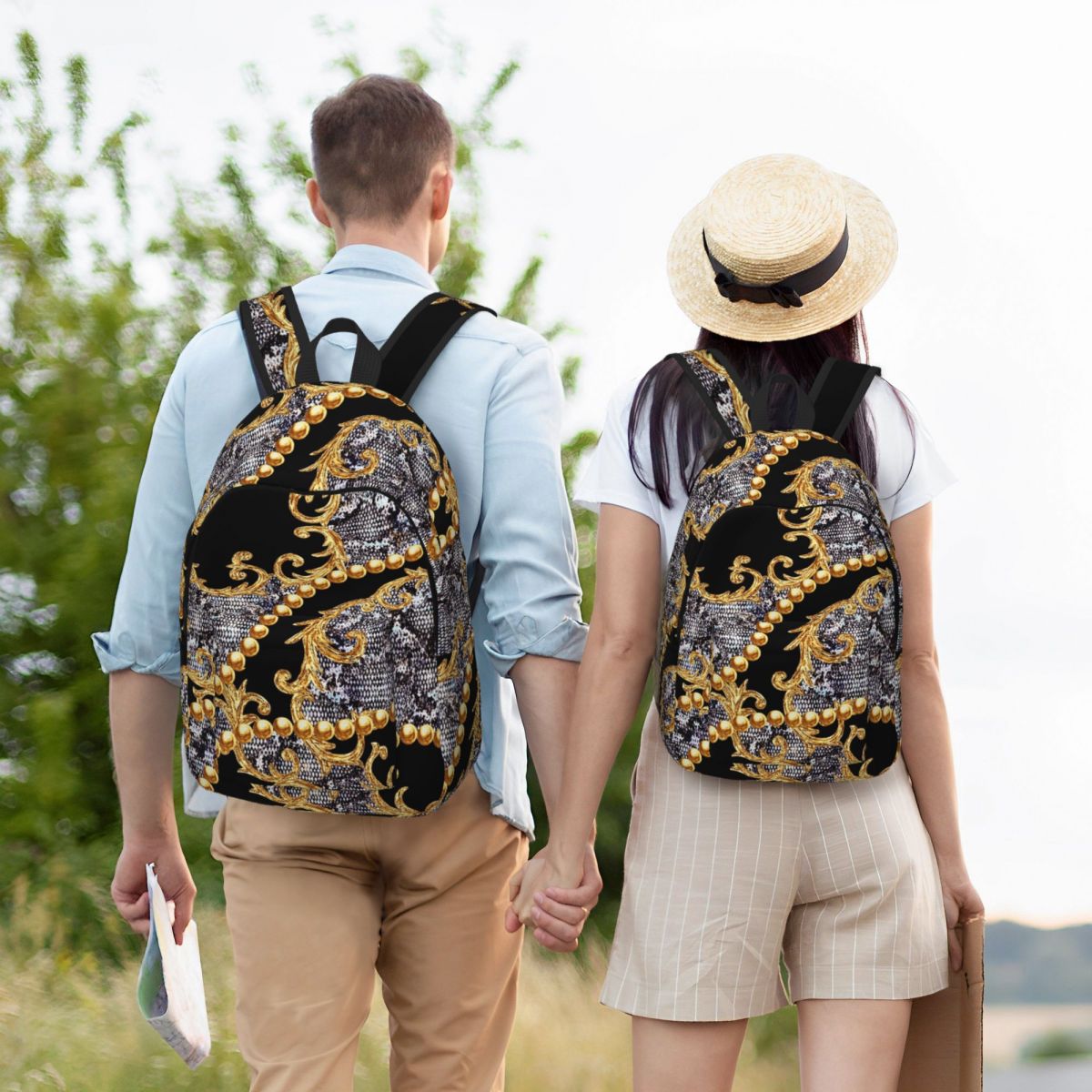 Luxury Bags Europe - Luxe gouden Europa bloemen barokke studentenrugzak