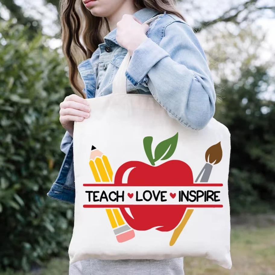 Canvas Tote Designer - Leuke leraar draagtas, boekentas, leraar appel
