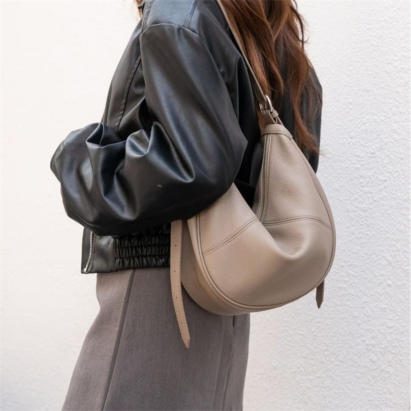 Half Moon Bag Suede - BURMINSA Echt Lederen Crescent Hobo Schoudertas