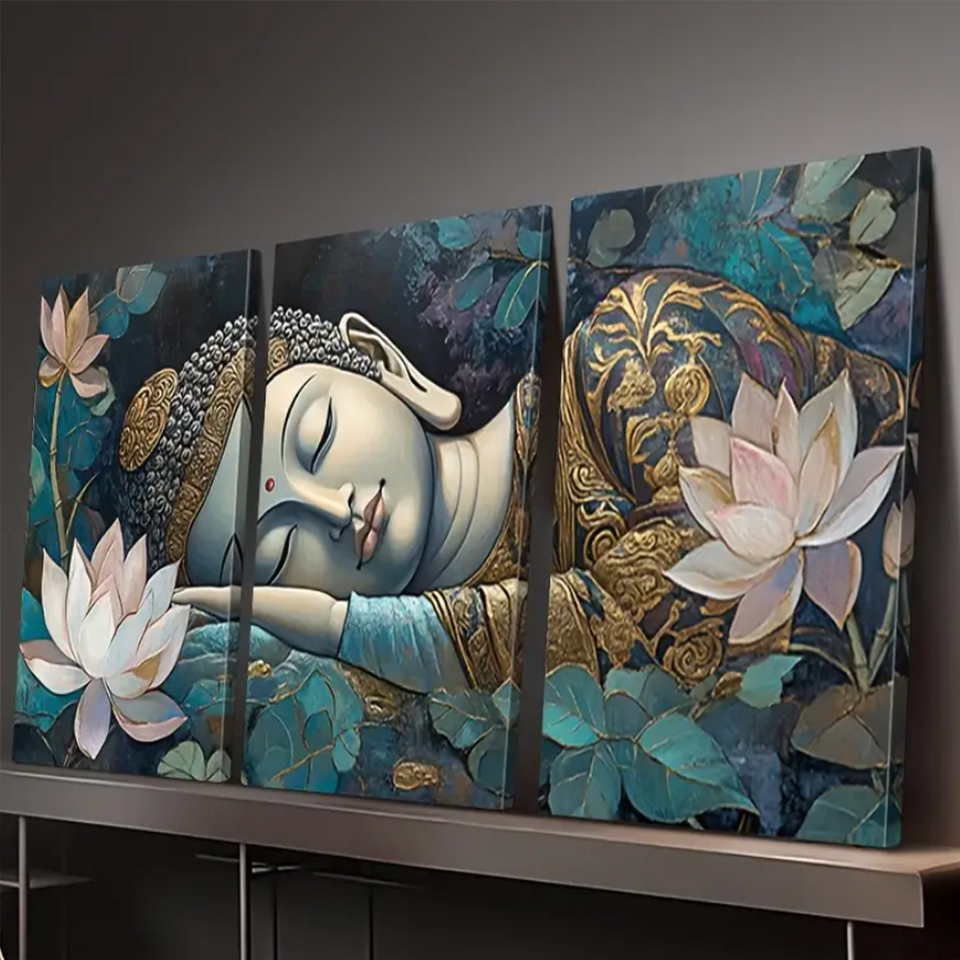 Luxury Bags Europe - Lotus Slapende Boeddha Diamant Schilderij drieluik