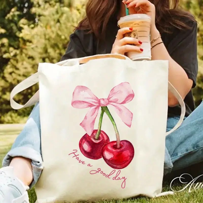 Canvas draagtas met kersenstri - Canvas Tote Designer recensie en prijs